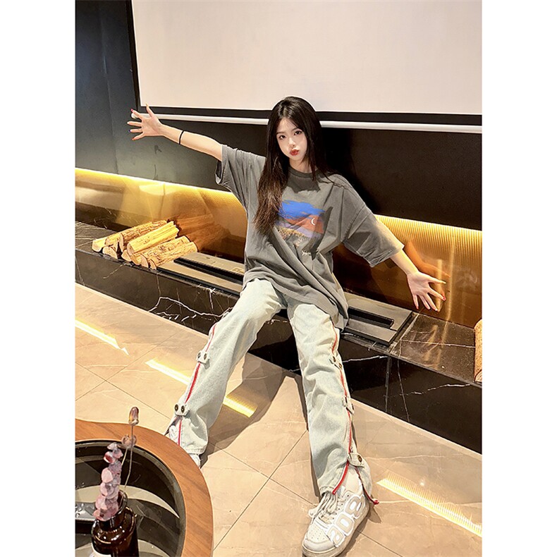 B221美式ins高街暗黑小众毛边破洞直筒牛仔裤LK23112-P75控98,男装牛仔裤,电商B221
