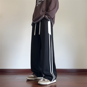 秋季新款美式潮流运动拼接条纹织带宽松卫裤B315-K159-特p40控78图片
