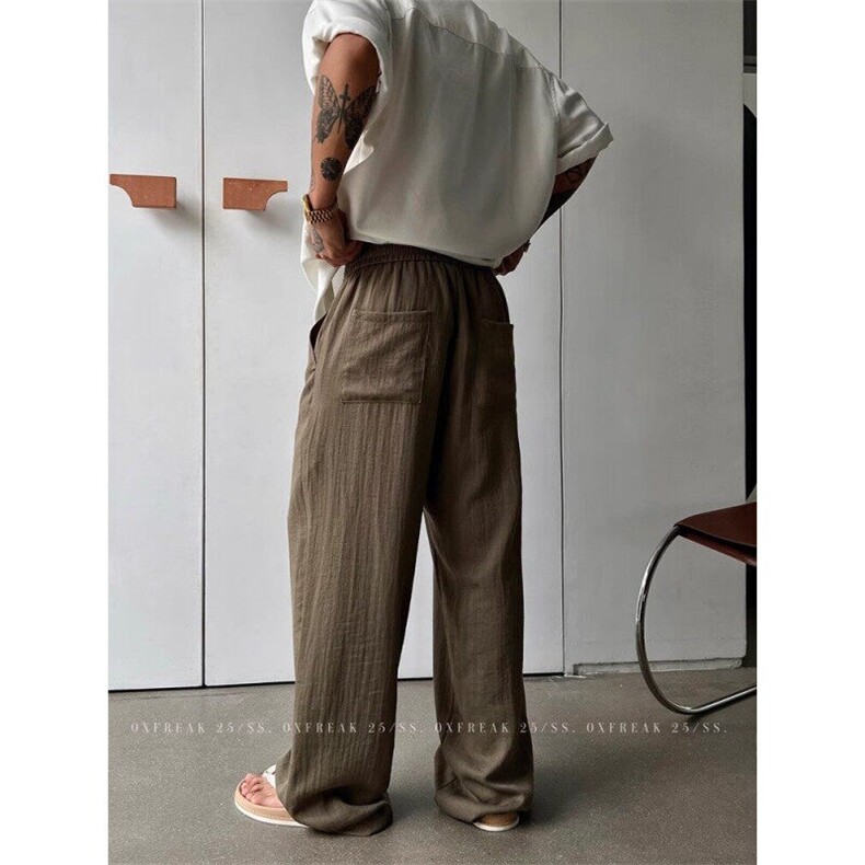现货亚麻直筒休闲裤男士阔腿裤韩系通勤cleanfit穿搭K06030特P45,男装休闲裤,星座1004（原星座815-3）
