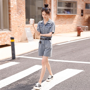 时尚显瘦牛仔连体裤 夏季新款高腰修身短裤 百搭休闲女装图片