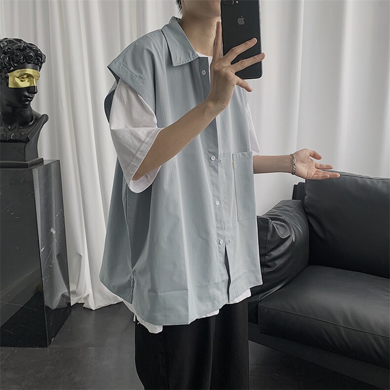 夏季男士潮流无袖衬衫宽松韩版日系潮牌纯色休闲学生背心CS07-p28,男装背心/马甲,星座1008-2