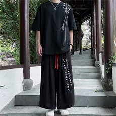 新中式现货风刺绣夏季短袖圆领T恤T062-P35，男装T恤，电商A021