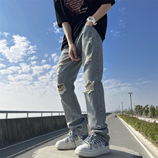 牛仔裤春夏宽松直筒显瘦显高小众设计感2025新款阔腿裤743-P45，男装牛仔裤，电商A178