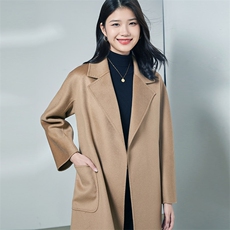 法式翻领大衣2024年秋冬季新款双面呢羊绒大衣，女装双面呢大衣，织美生
