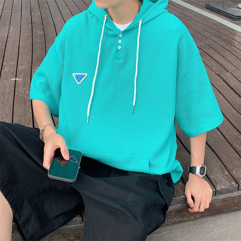 华夫格50%棉连帽短袖男夏季外套中性宽松LM01-特P38控68图片