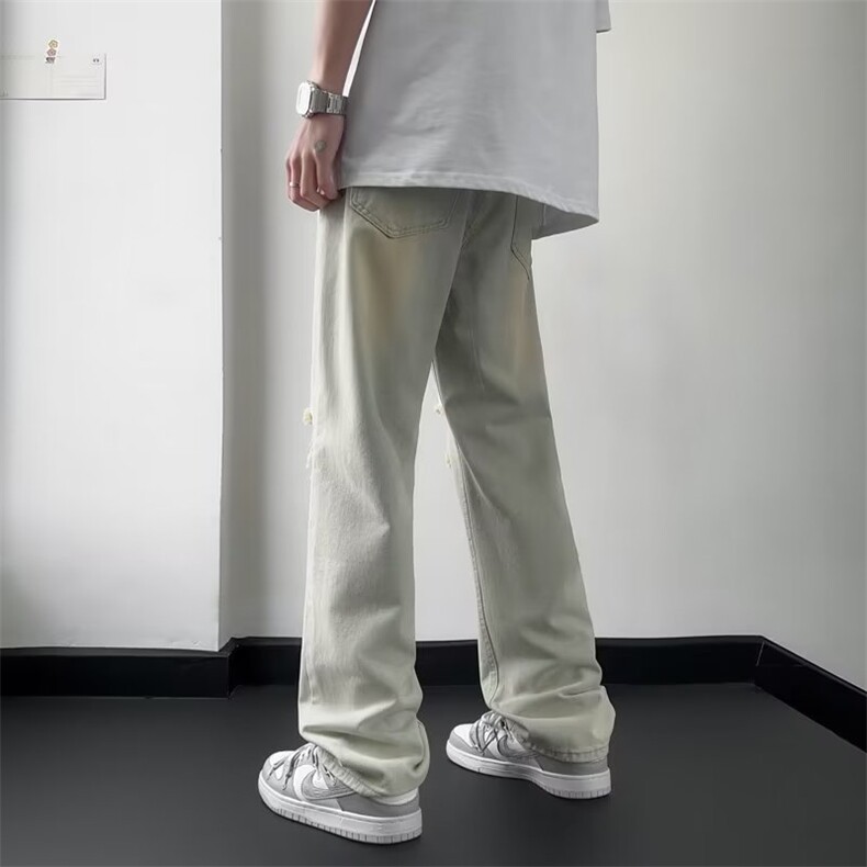 微弹高腰牛仔裤青春流行长裤水洗夏季直脚拉链宽松直筒潮男新款,男装牛仔裤,四季星座218-1