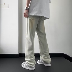 微弹高腰牛仔裤青春流行长裤水洗夏季直脚拉链宽松直筒潮男新款，男装牛仔裤，四季星座218-1