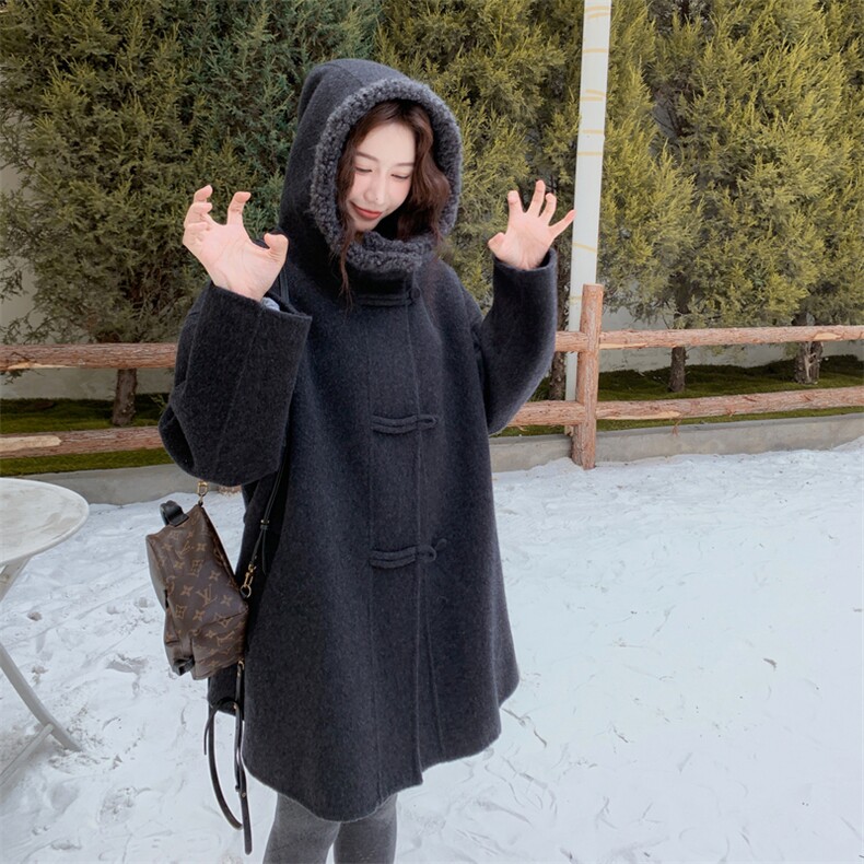 新款2C0281036P290K39870,毛连帽双面尼,女装羊绒大衣,2C028