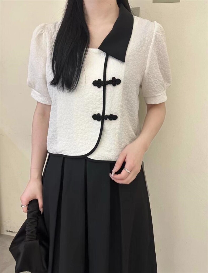 新风盘扣短袖套装，女装职业装，泰靡(2F)