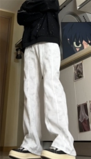 美式潮牌脏赃白色牛仔裤男生春季高街直筒微喇高级感裤子G354p45，男装牛仔裤，电商D256