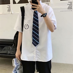 白衬衫男短袖宽松送领带港风日系学生班服套装休闲衬衣LS1033P32
