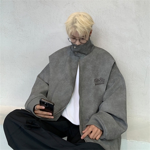 XJ416-特85控148 秋季PU皮衣外套男机车服字母刺绣大码宽松夹克图片