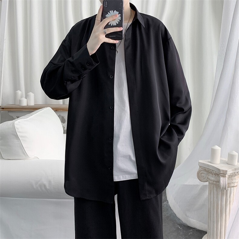 新款气质垂感纯色长袖衬衫男韩版网红痞帅潮流衬衣A071-C06-P38，男装衬衫，电商A071