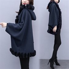 芷墨服饰冬装新款时尚加毛加厚针织斗篷外套女，女装毛呢外套，芷墨服饰