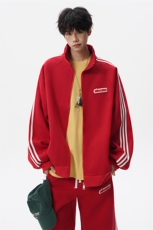 8XL-M条纹撞色开衫新年红卫衣运动套装潮牌运动服校园风TZ114P118，男装休闲套装，电商D206-1