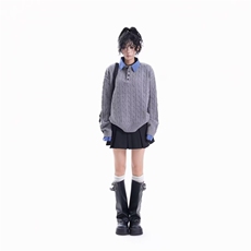 高质量假两件polo领绞花针织衫男女秋冬慵懒风毛衣MZ1022-P64，男装针织衫/毛衣，星座412-3