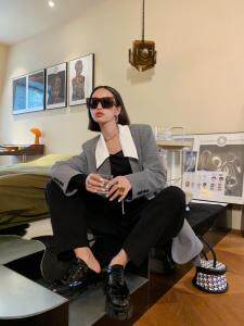 早春新品高级复古可拆卸领西装外套，女装西装，AUDREY WANG