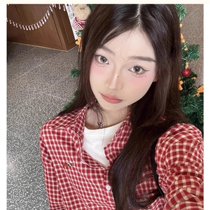 TC672-p45 美式复古腊肠小狗红色格子衬衫女春季2025图片