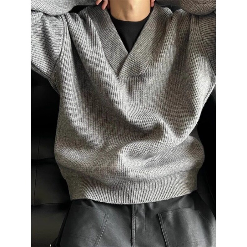 复古灰色v领毛衣男款冬季慵懒针织衫外套叠穿内搭打底衫MY49,男装针织衫/毛衣,星座1116A（原606A-3）