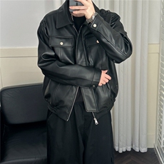 现货短款机车皮衣外套男宽松休闲痞帅皮夹克A351-AP2468-P105，男装夹克，电商A351