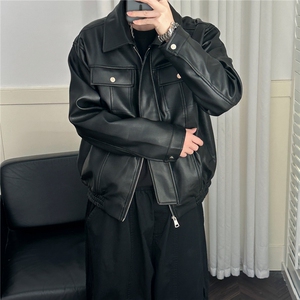 现货短款机车皮衣外套男宽松休闲痞帅皮夹克A351-AP2468-P105图片