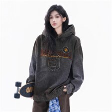 W11131-P88网图现货高品质春季新款复古做旧刺绣连帽套头卫衣，男装卫衣，星座1608