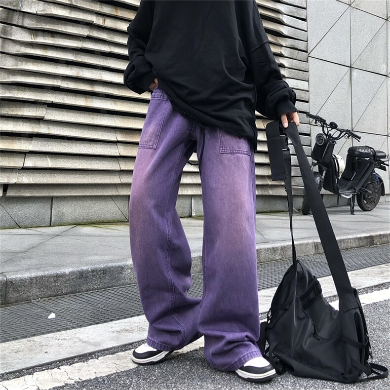 紫色牛仔裤男韩版潮流高街帅2022秋夏新款ins宽松休闲裤K2196-P48,男装牛仔裤,星座412-2