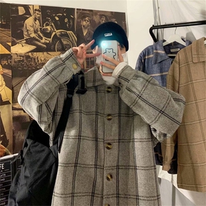 港风外套男韩版潮流情侣ins风衣夹克百搭格子毛呢衣服JK288-P70图片