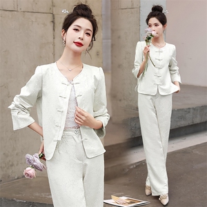 新中式国风套装女2024春秋新款禅意茶服复古盘扣唐装阔腿裤两件套