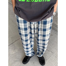 CT21-P30美式复古蓝色格子裤子男春秋季潮牌垂感休闲阔腿裤，男装休闲裤，电商B323A