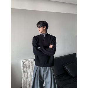 JY243-P52 新款开衫毛衣美式复古休闲慵懒风V领针织衫男纯色外套图片