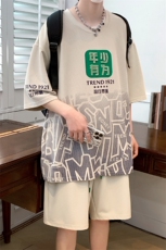 夏上新学生潮毛巾绣运动半袖套装印花短裤T恤男女6639-P60控价88，男装T恤，电商A441-1