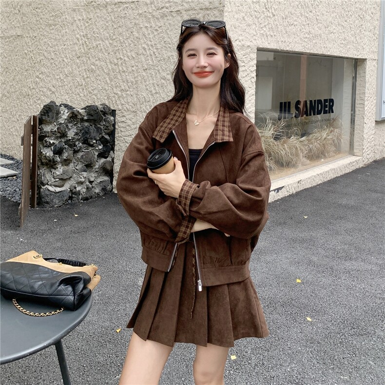 现货新款麂皮绒外套百褶裙裤两件套2D035-25094P175K258,女装套装/套裙,2D035
