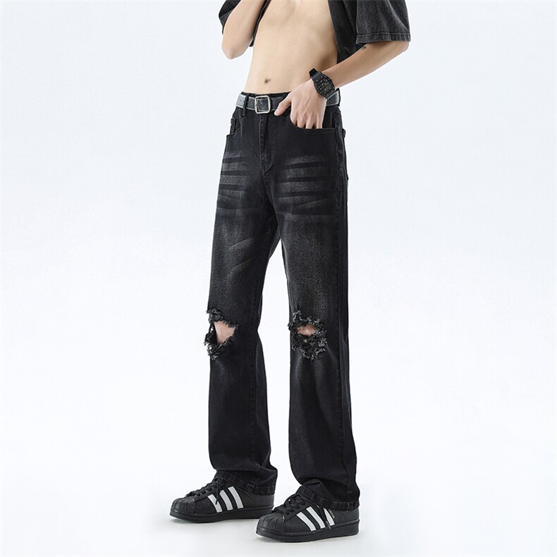 B221美式ins高街暗黑修身破洞弹力牛仔裤LK24182-P65控88,男装牛仔裤,电商B221