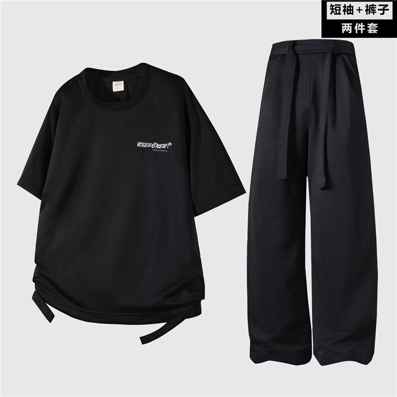男装套装男夏季新款潮流宽松短袖t恤长裤运动休闲两件套W6593-P50,男装休闲套装,星座412-3