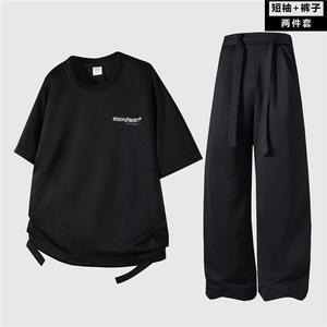 男装套装男夏季新款潮流宽松短袖t恤长裤运动休闲两件套W6593-P50图片