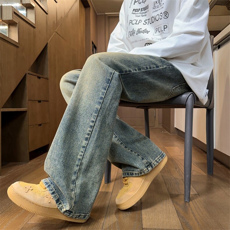 牛仔裤男女潮牌做旧水洗显瘦vibe高街微辣长裤子K8091P50,男装牛仔裤,电商D325