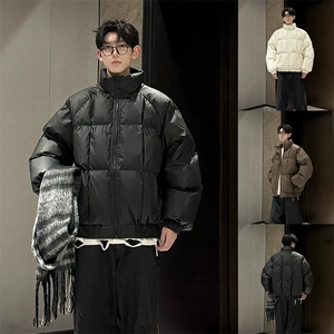 网图慎用吐司方格pu皮蓬松保暖棉服防水棉衣M2509-P95,黄和黑搭配在一起的棉服图片
