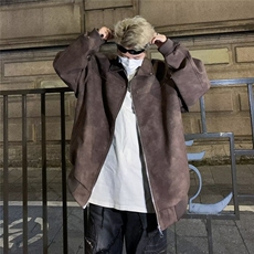 秋季美拉德咖色防水皮夹克男宽松70做旧外套美式上衣女W9309/P70，男装夹克，星座506