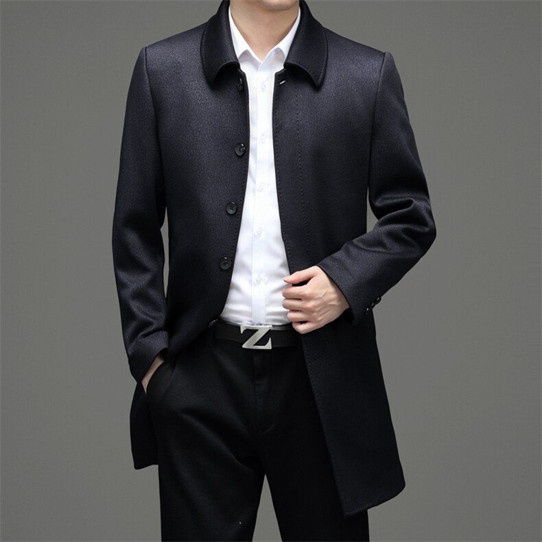 中长款风衣春秋季新款男士中年休闲商务外套男装翻领纯色免烫上衣,男装风衣,电商B212（原钱塘6029）
