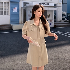 卡其色吊带连衣裙女2025新款夏季设计感气质百搭工装外套裙子套装，女装套装/套裙，2C285