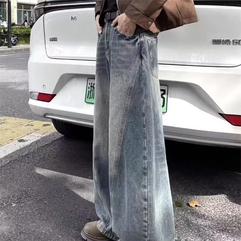 美式复古水洗宽松直筒牛仔裤男高街潮牌cleanfit弯刀阔腿休闲长裤,男装牛仔裤,星座506A