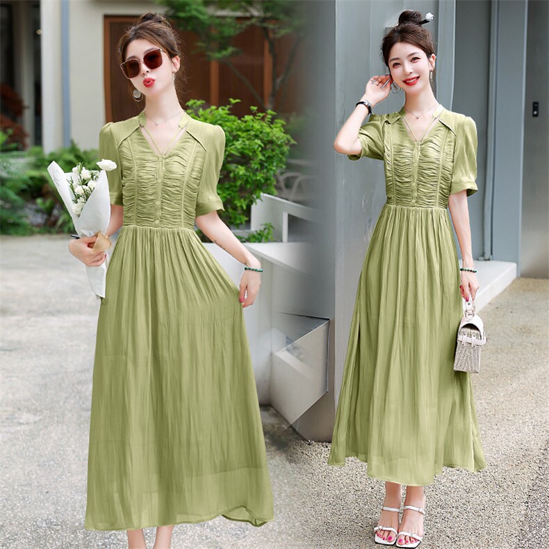 高端轻奢收腰气质连衣裙女2024夏季新款修身设计感别致漂亮长裙子，女装连衣裙，时尚俏佳人