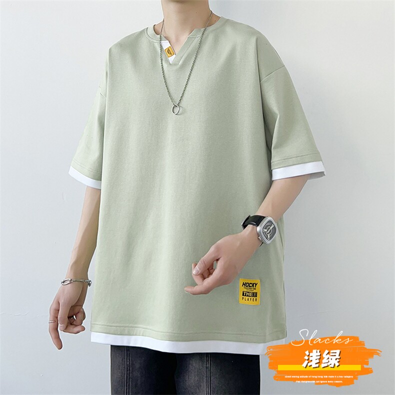 冰氧仿短袖港风白墙夏季T恤休闲百搭假两件男上衣TC3153-P28,男装T恤,星座717