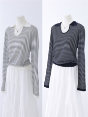 天爽亚麻剪刀领套头，女装针织衫/毛衣，优麦羊绒（原洪叶羊绒）