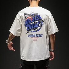 2021春夏新款日系黑墙潮流韩版宽松鲨鱼印花男装圆领T恤T88-P35，男装T恤，电商A009A（原A058A）