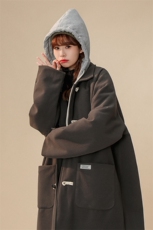 1中性牛角扣加棉呢可拆卸帽大码M-5XL大衣外套女FY8716P138控188，女装短外套，星座226-2