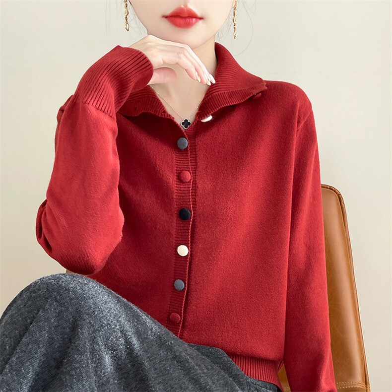 2025新款加厚领彩扣针织开衫女短外套宽松洋气打底衫毛衣,针织衫/毛衣,皓宇羊绒