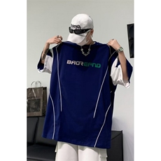 美式复古运动球服线条拼接短袖T恤男夏新款宽松球衣DT03-P42，男装T恤，星座1001-1