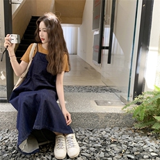 法式牛仔吊带连衣裙套装女2025夏季新款巨好看休闲减龄T恤两件套，女装套装/套裙，2C129